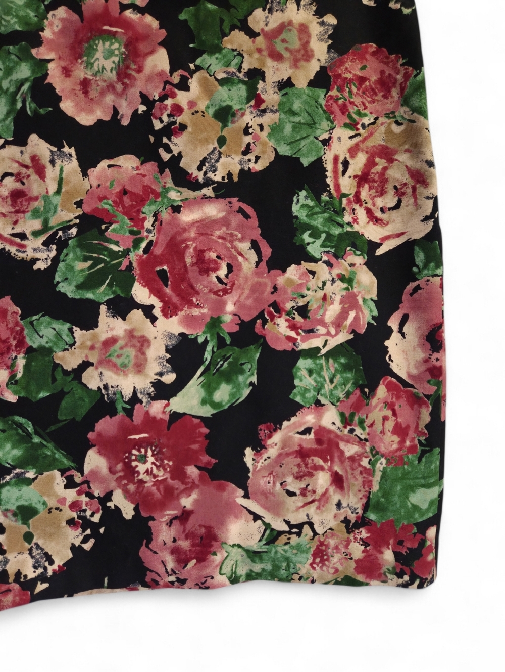 Talbots Black Floral Pencil Skirt with Pink & Green Roses Size 12 - Picture 3 of 9